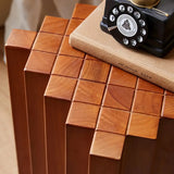 Mid-Century Modern Geometric Solid Rubber Wood Side Table Image - 9