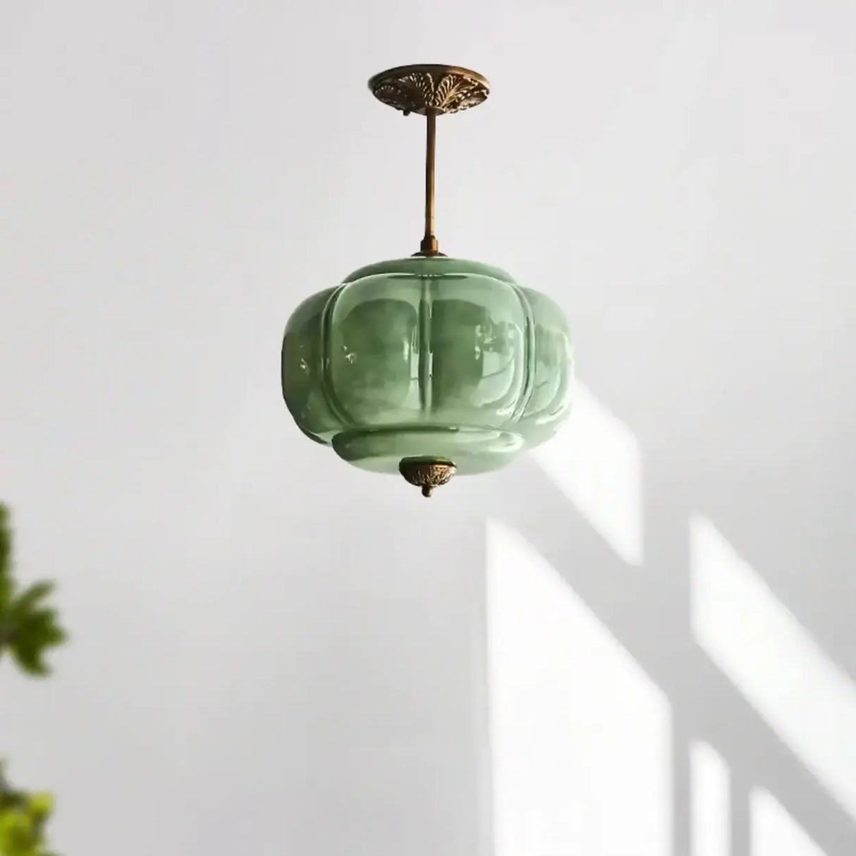 Mid-Century Modern Glass Pumpkim Round Pendant Light Image - 1