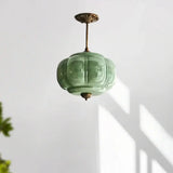 Mid-Century Modern Glass Pumpkim Round Pendant Light Image - 1