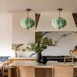 Mid-Century Modern Glass Pumpkim Round Pendant Light Image - 7