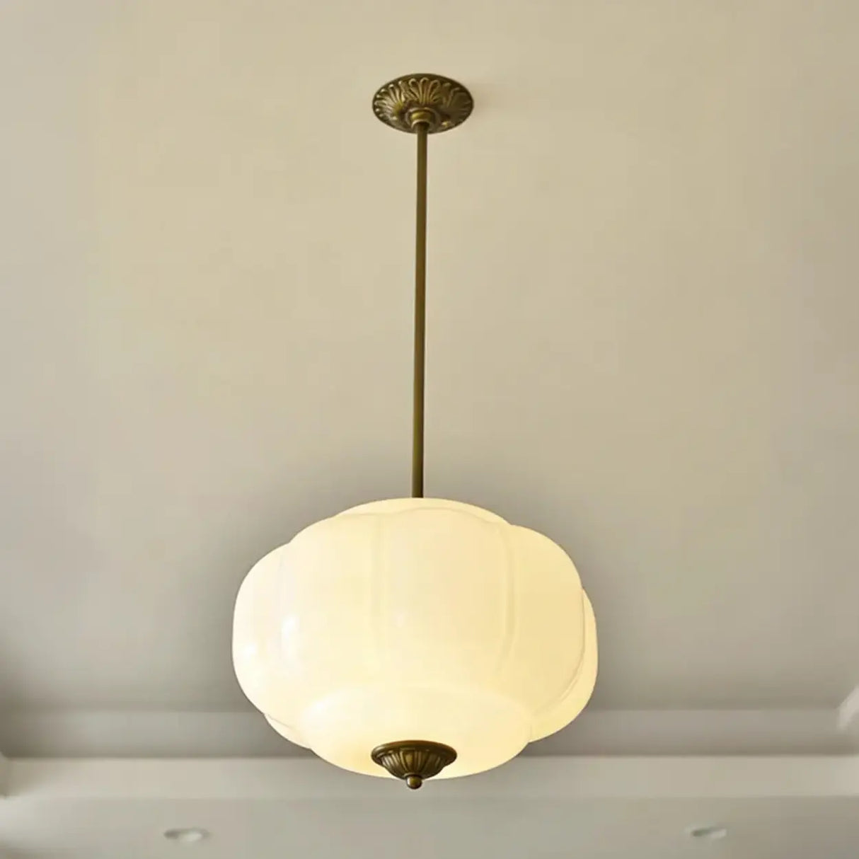 Mid-Century Modern Glass Pumpkim Round Pendant Light Image - 9