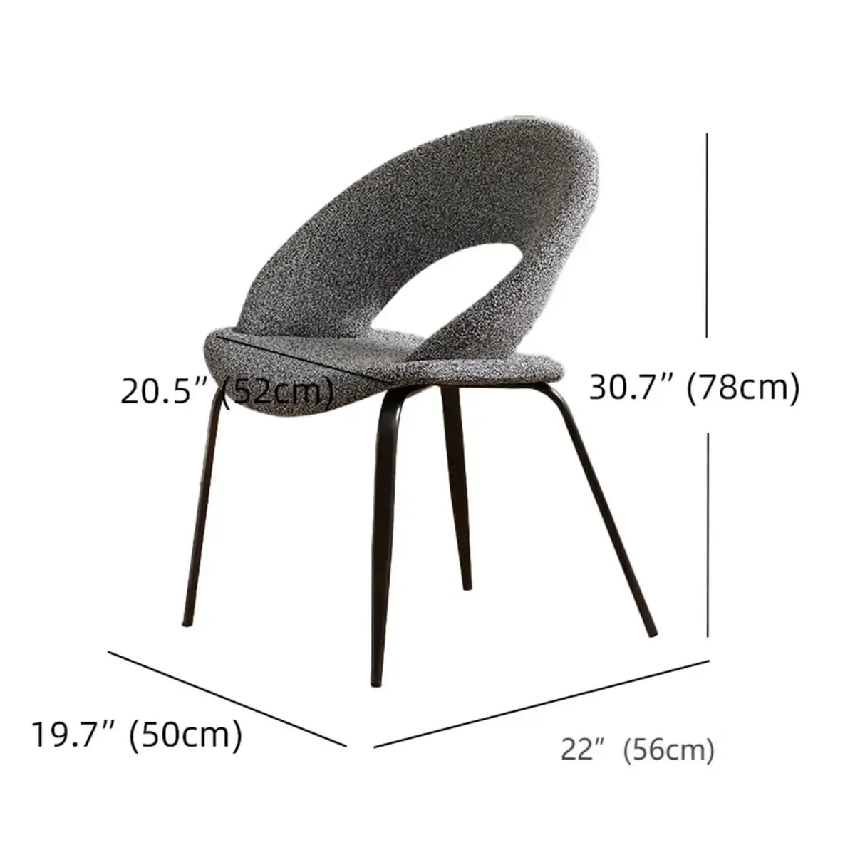 Mid Century Modern Gray Linen Open Back Dining Chair 