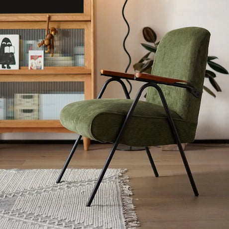 Mid-Century Modern Green Corduroy Accent Chair with Armrest Image - 1