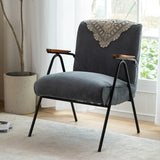 Mid-Century Modern Green Corduroy Accent Chair with Armrest Image - 10