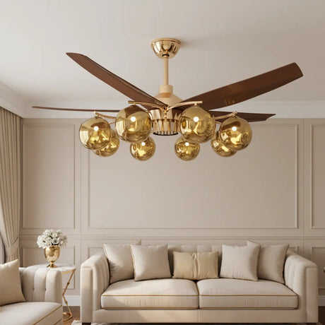 Mid-Century Modern Large Gold Ceiling Fan With Light Image - 1