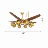 Mid-Century Modern Large Gold Ceiling Fan With Light #size