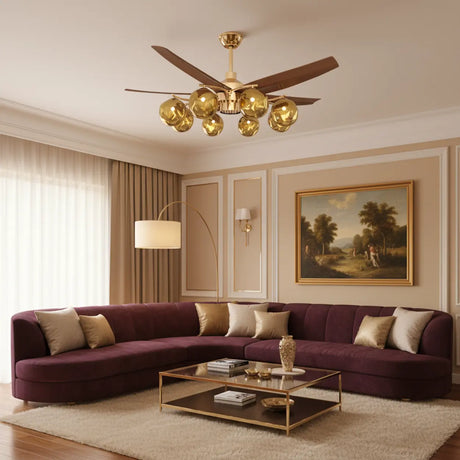 Mid-Century Modern Large Gold Ceiling Fan With Light Image - 2