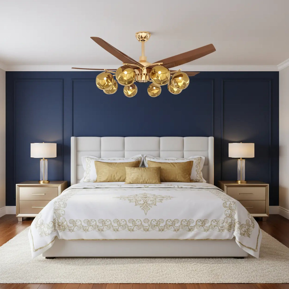 Mid-Century Modern Large Gold Ceiling Fan With Light Image - 3
