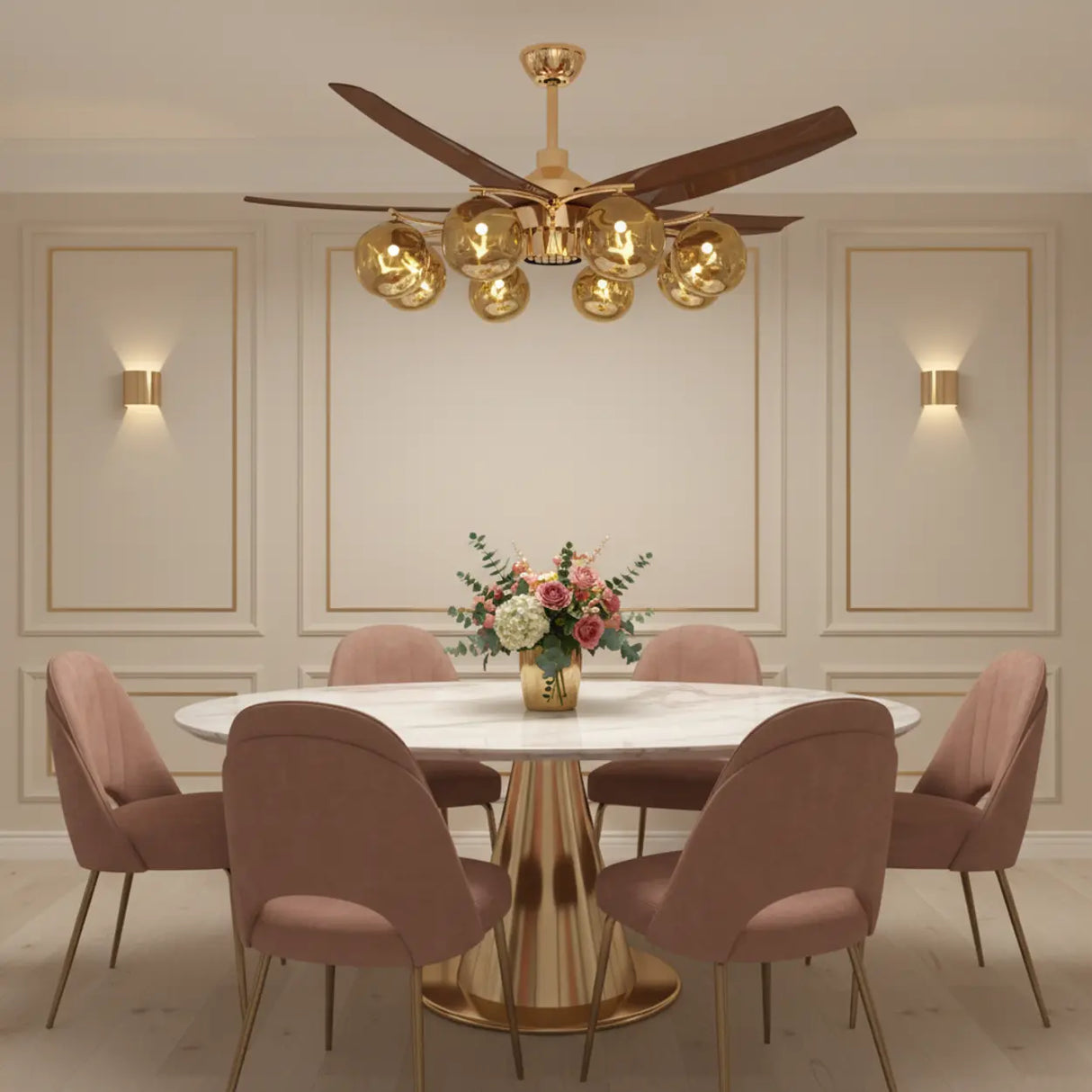 Mid-Century Modern Large Gold Ceiling Fan With Light Image - 4