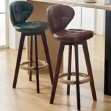 Mid-Century Modern Leather Bar Stool with Wooden Legs Image - 1