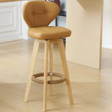 Mid-Century Modern Leather Bar Stool with Wooden Legs Image - 14