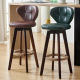 Mid-Century Modern Leather Bar Stool with Wooden Legs Image - 4