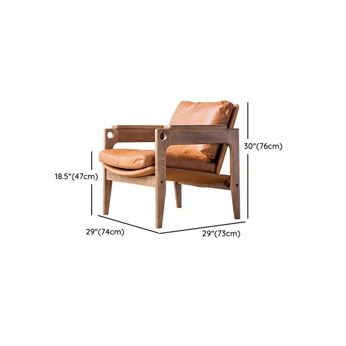 Mid-Century Modern Leather Wood Four Legs Arm Chair 