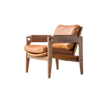 Mid-Century Modern Leather Wood Four Legs Arm Chair Image - 7