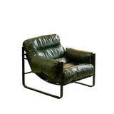 Mid-Century Modern Oil Wax Leather Cushion Back Accent Chair Image - 10