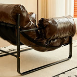 Mid-Century Modern Oil Wax Leather Cushion Back Accent Chair Image - 4