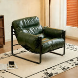 Mid-Century Modern Oil Wax Leather Cushion Back Accent Chair Image - 6