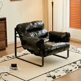 Mid-Century Modern Oil Wax Leather Cushion Back Accent Chair Image - 7