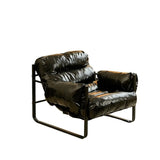 Mid-Century Modern Oil Wax Leather Cushion Back Accent Chair Image - 9