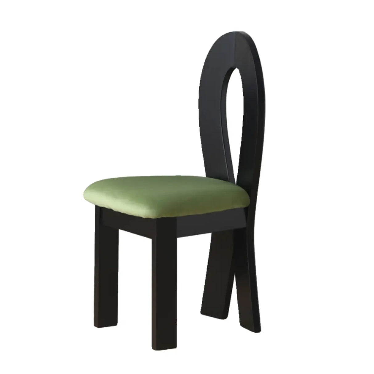 Mid-Century Modern Open Curved-Back Green Cushion Dining Chair Image - 6