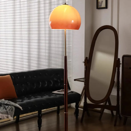 Mid-Century Modern Orange Amber Glass Dome Floor Lamp Image - 2