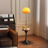 Mid-Century Modern Orange Glass Globe Floor Lamp with Shelf Image - 11