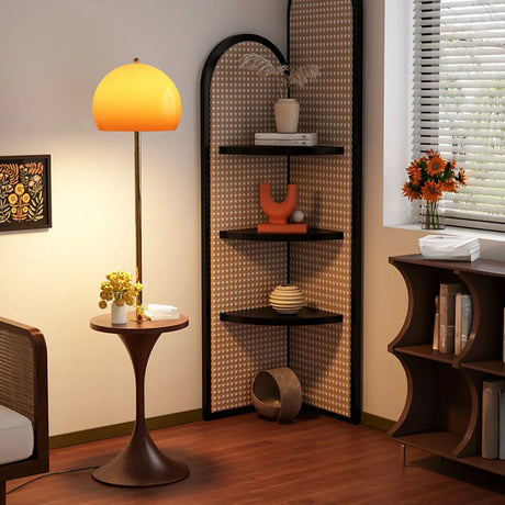 Mid-Century Modern Orange Glass Globe Floor Lamp with Shelf Image - 2