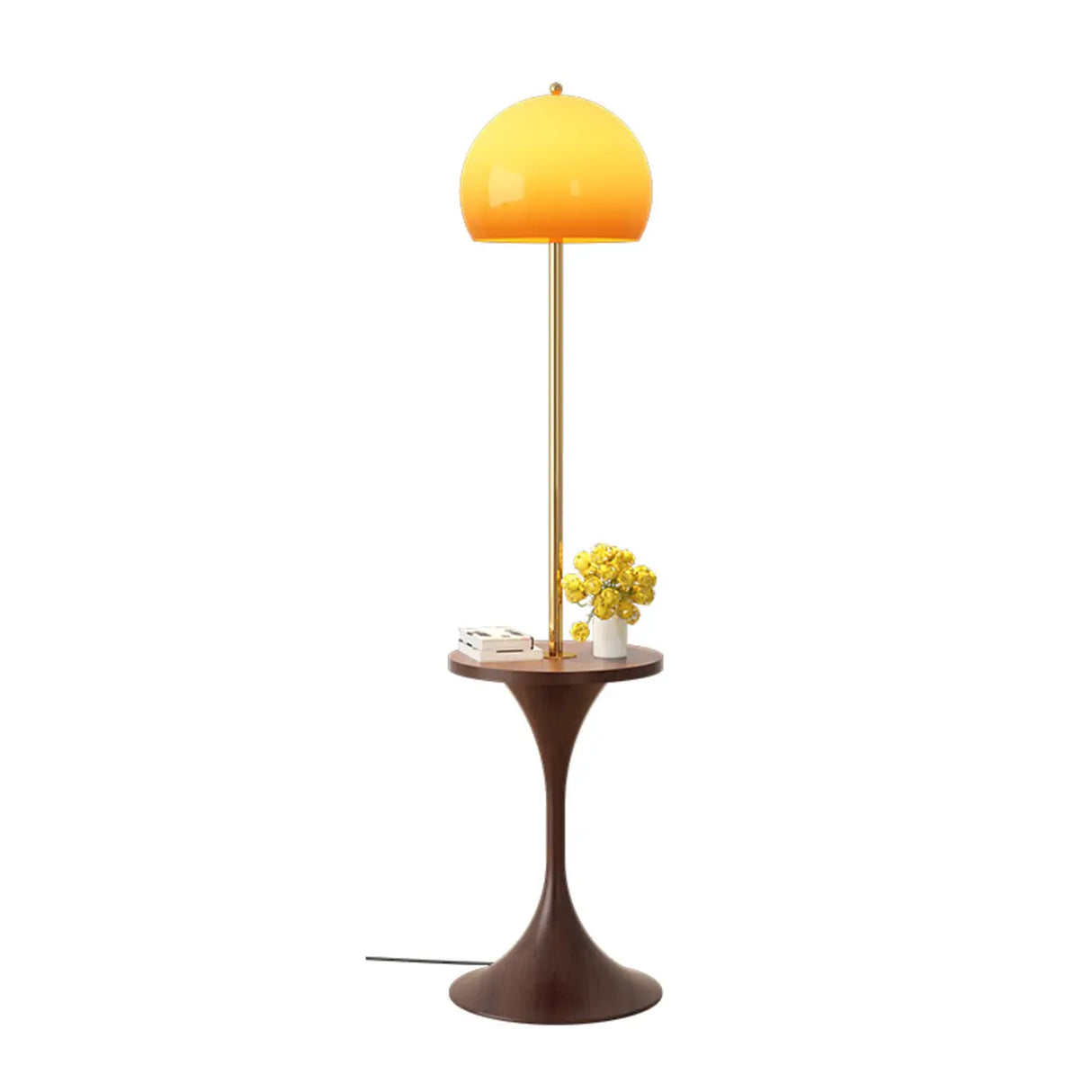 Mid-Century Modern Orange Glass Globe Floor Lamp with Shelf Image - 5