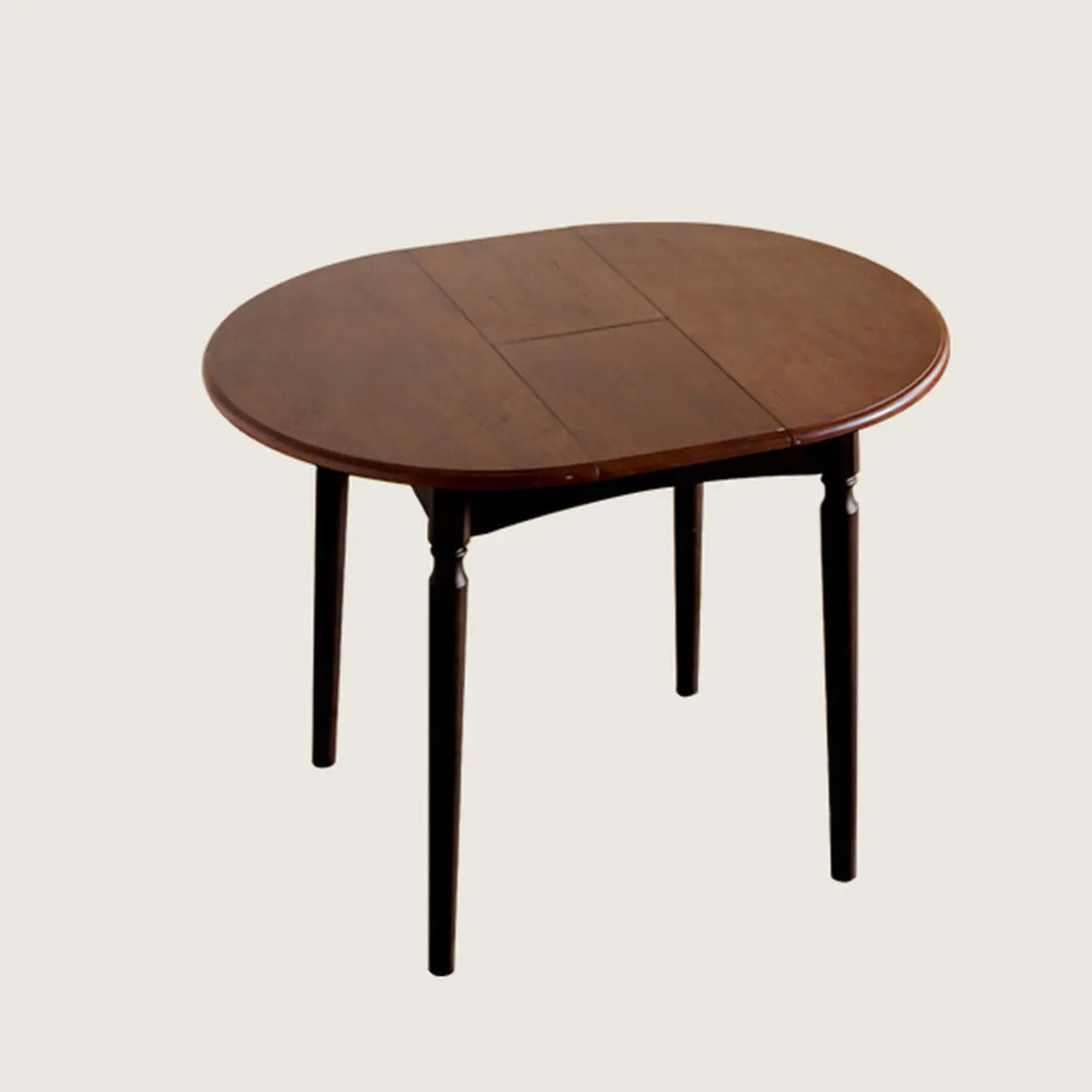 Mid-Century Modern Oval Brown Small Round Extendable Dining Table Image - 2