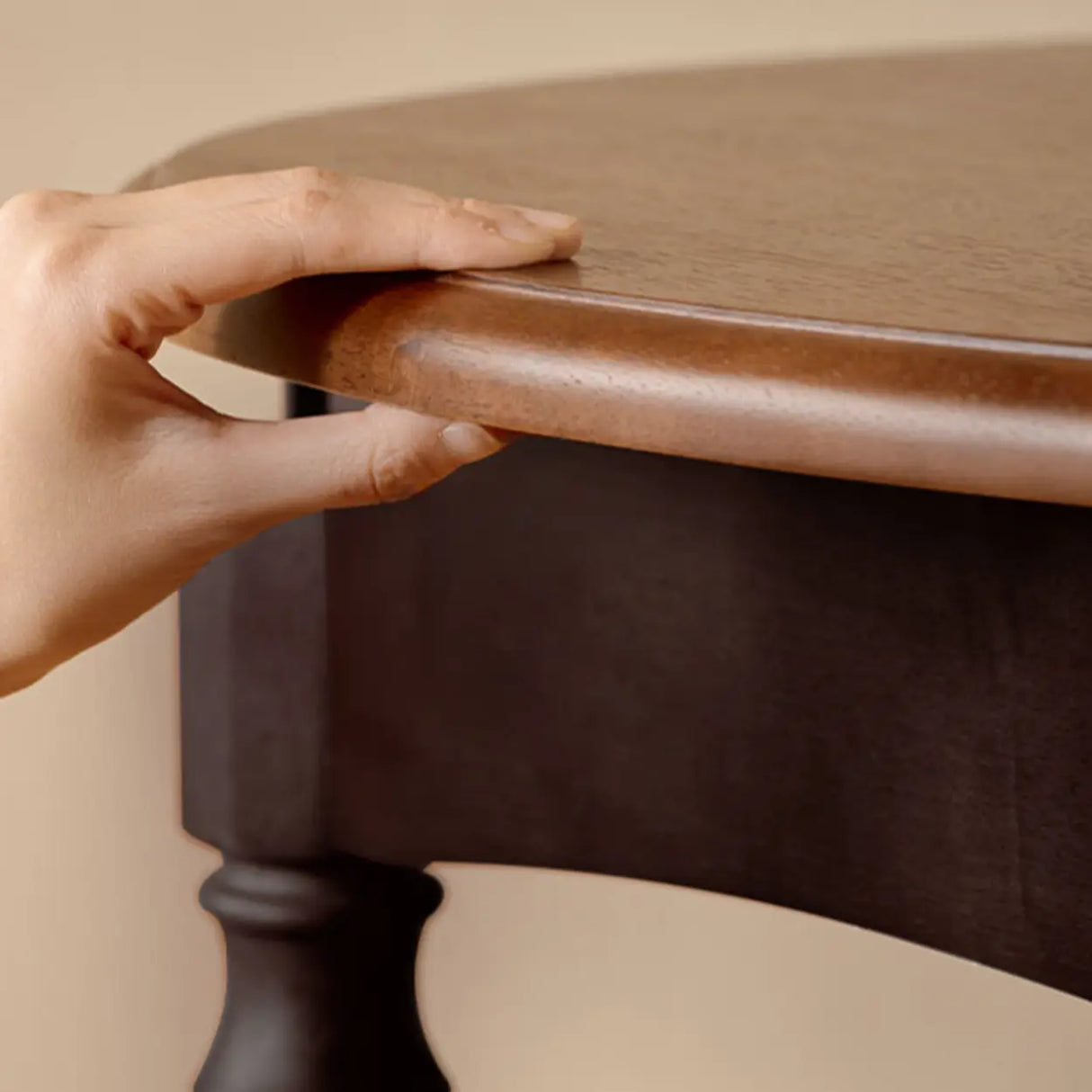 Mid-Century Modern Oval Brown Small Round Extendable Dining Table Image - 8