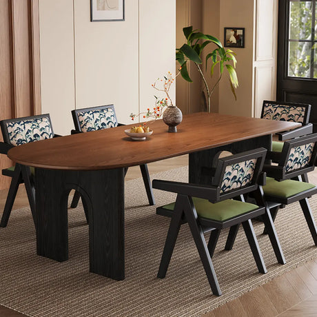 Mid-Century Modern Peninsula Wood Brown Dining Table Image - 1