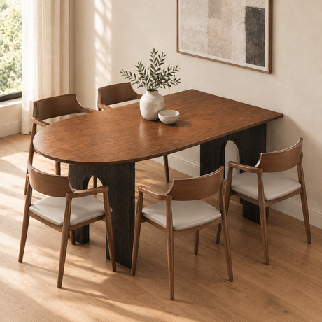 Mid-Century Modern Peninsula Wood Brown Dining Table Image - 11