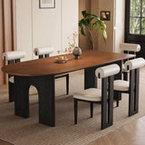 Mid-Century Modern Peninsula Wood Brown Dining Table Image - 2