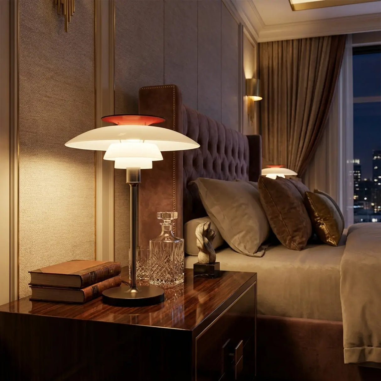 Mid-Century Modern Press-Button Glass Tiered LED Table Lamp Image - 1