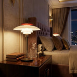 Mid-Century Modern Press-Button Glass Tiered LED Table Lamp Image - 1