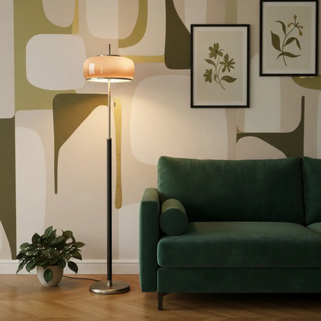 Mid-Century Modern Pull Chain Glass Bowl Round Floor Lamp Image - 1