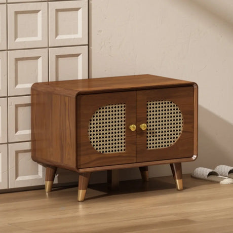 Mid-Century Modern Rattan and Wood Storage Cabinet Image - 2