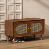 Mid-Century Modern Rattan and Wood Storage Cabinet Image - 3
