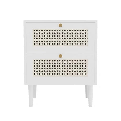 Mid-Century Modern Rattan Black Nightstand with 2 Drawers Image - 2