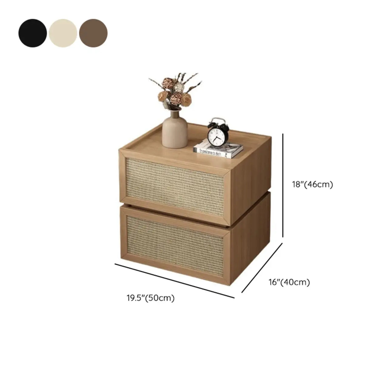 Mid-Century Modern Rattan Black Wood Nightstand with Drawers Image - 9
