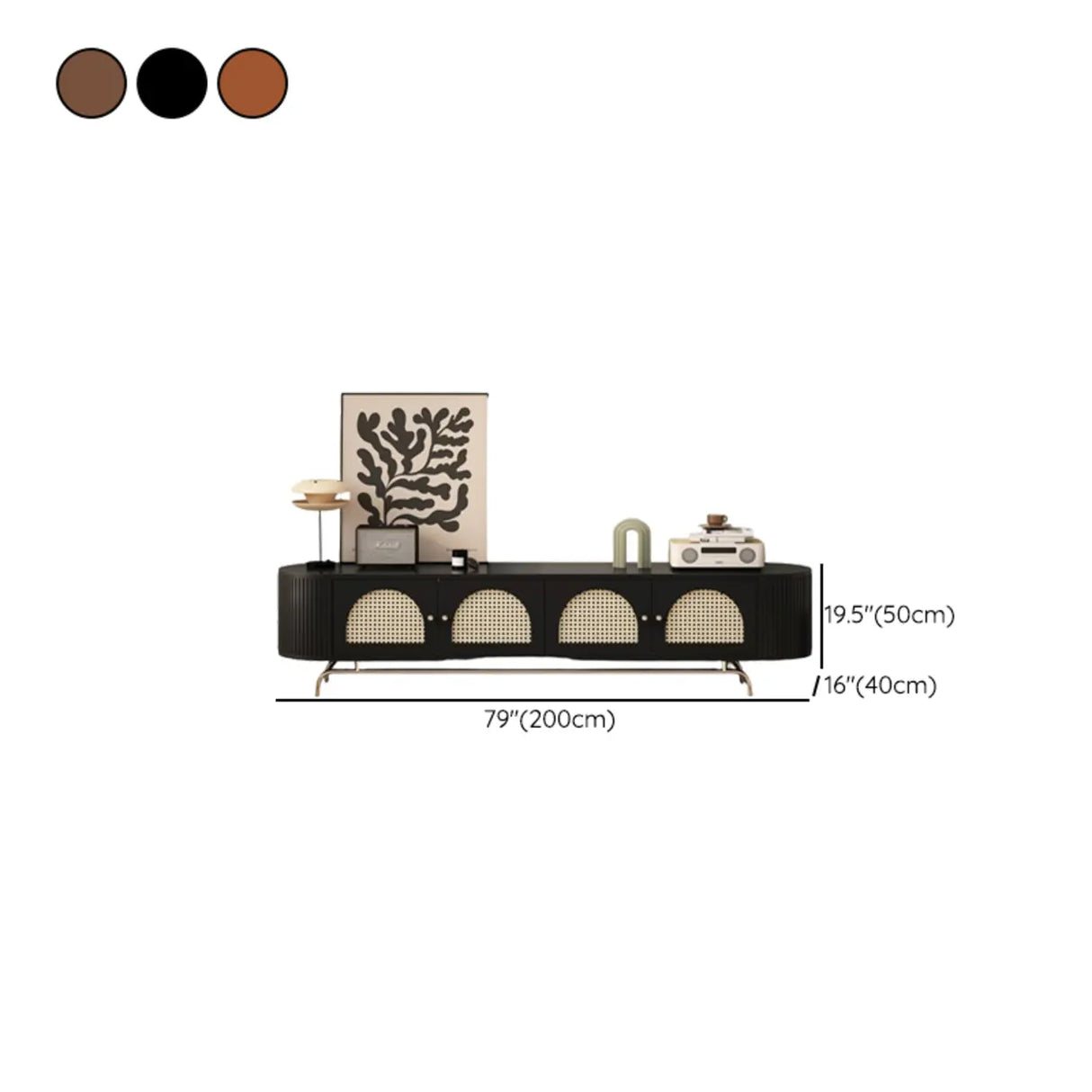 Mid-Century Modern Rattan TV Stand with Ample Storage Image - 10