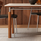 Mid-Century Modern Rectangular Beige Stone Dining Table Image - 6