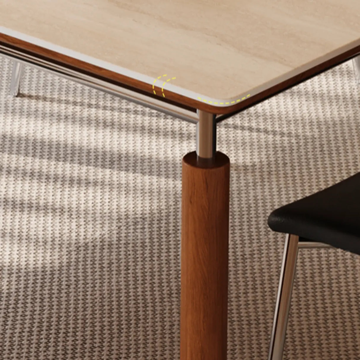 Mid-Century Modern Rectangular Beige Stone Dining Table Image - 8