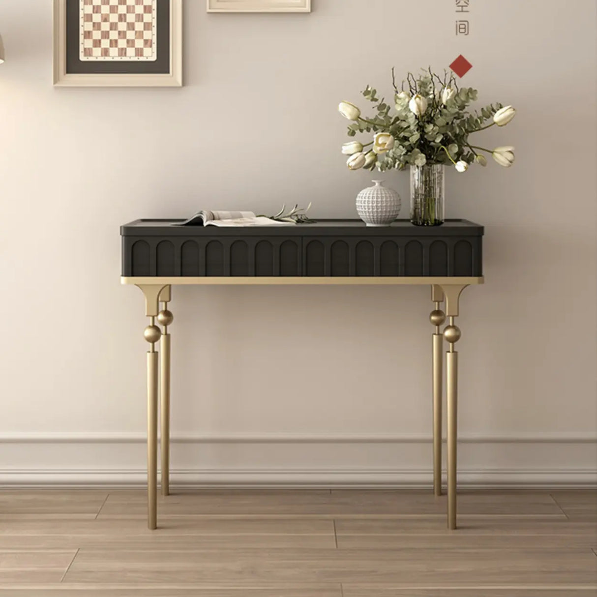 Mid-Century Modern Rectangular Metal Leg Wood Console Table Image - 3