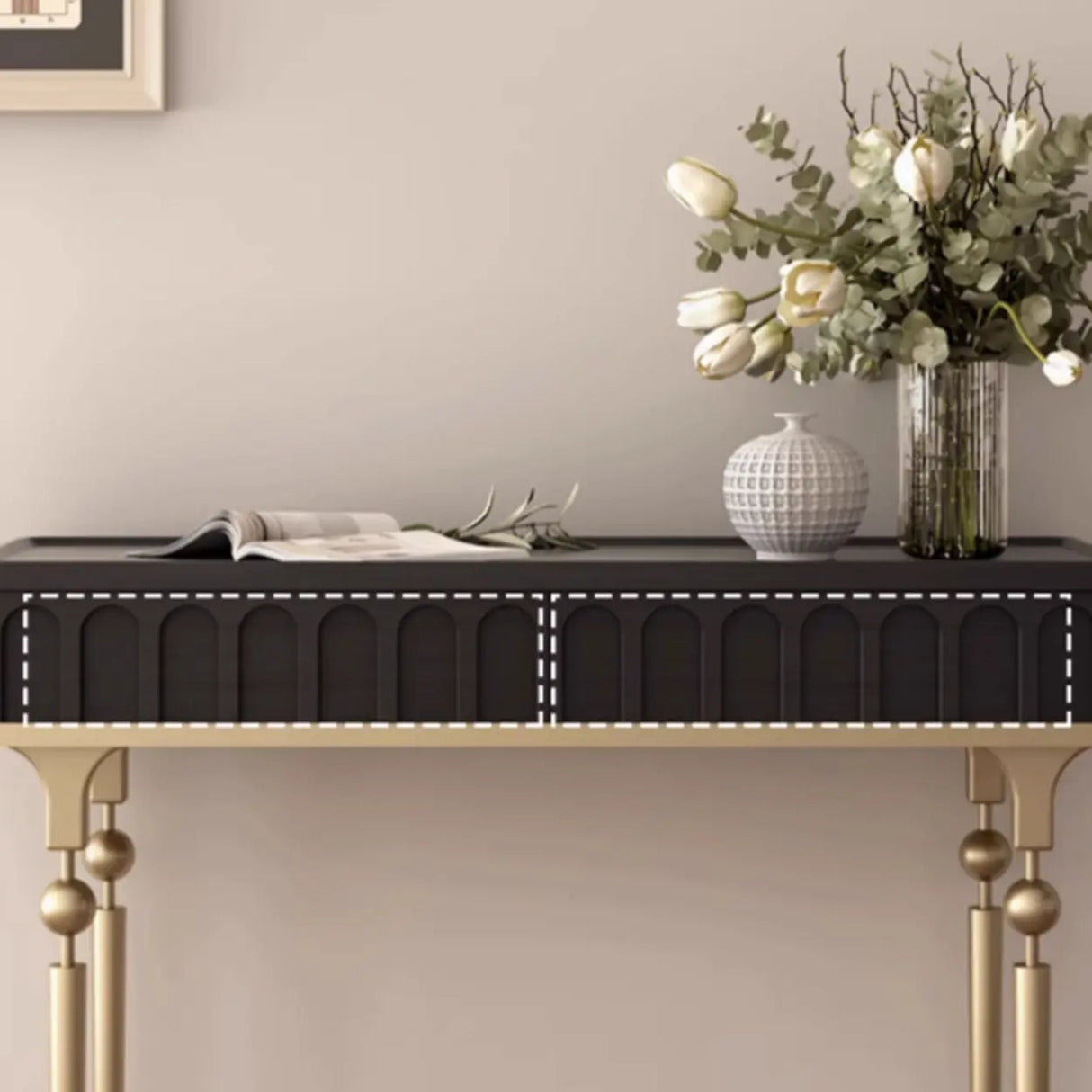 Mid-Century Modern Rectangular Metal Leg Wood Console Table Image - 9
