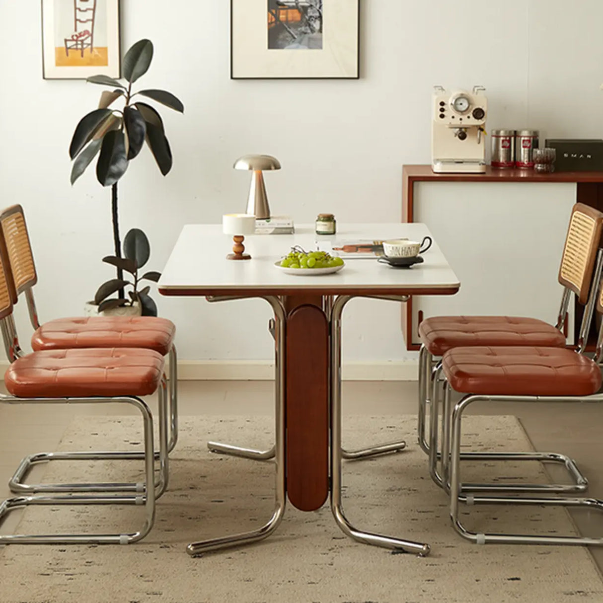 Mid-Century Modern Rectangular Stone Top Shelf Dining Table Image - 4