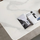 Mid-Century Modern Rectangular White Stone Dining Table Image - 6
