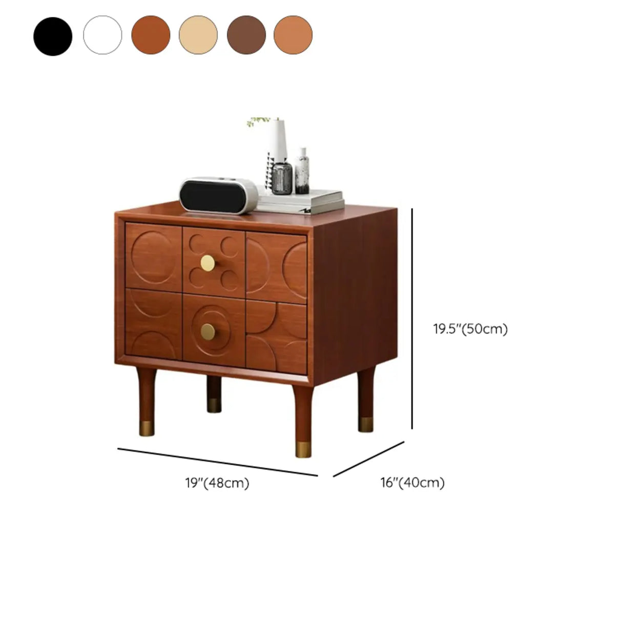 Mid-Century Modern Rectangular Wood Nightstand with Drawers 