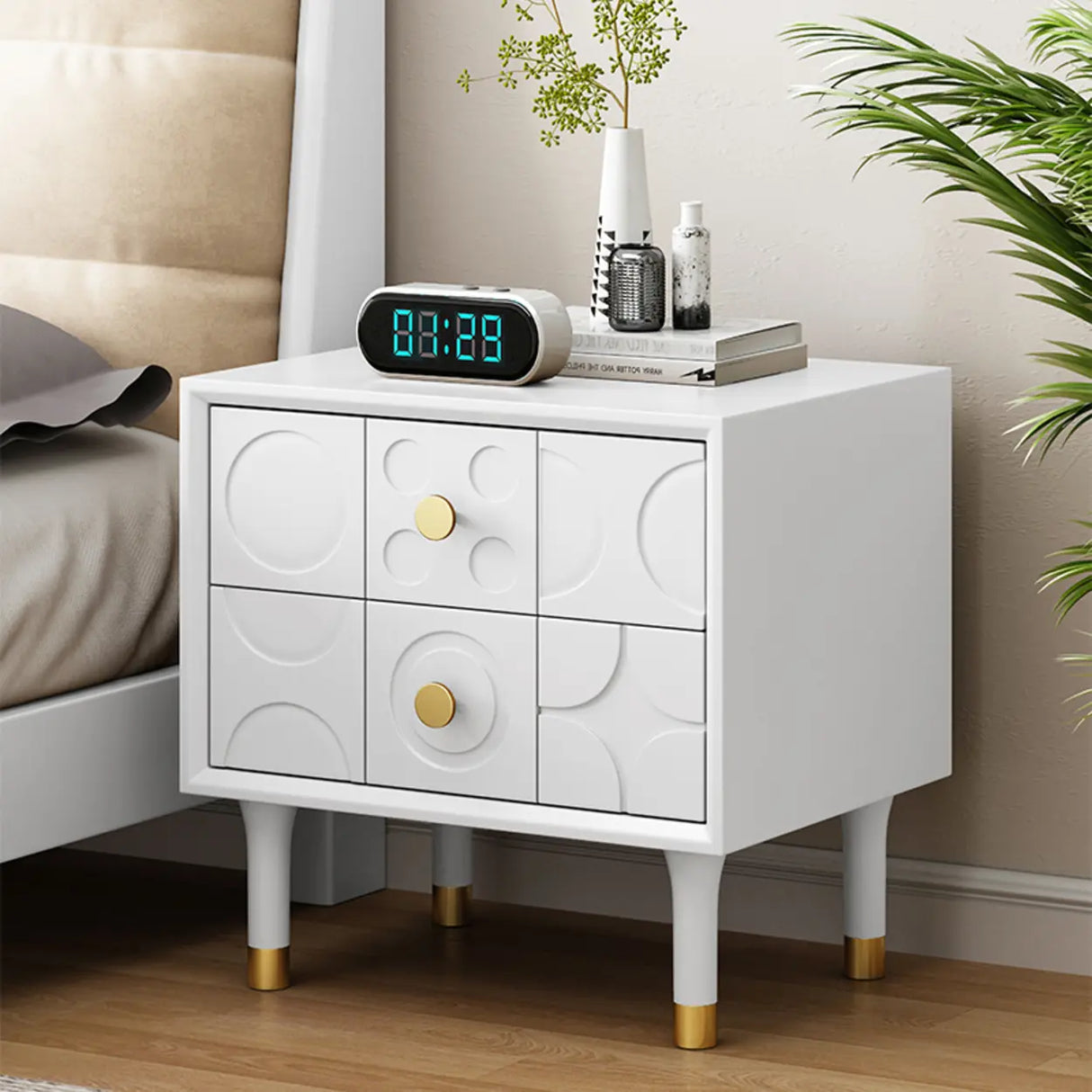 Mid-Century Modern Rectangular Wood Nightstand with Drawers Image - 9