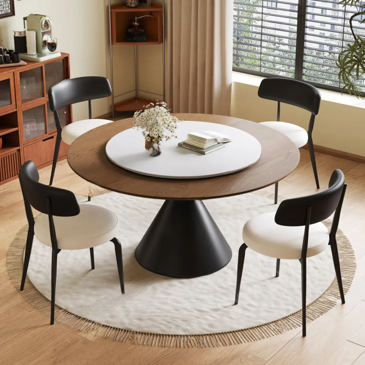 Mid-Century Modern Rotating Lazy Susan Round Dining Table Image - 1
